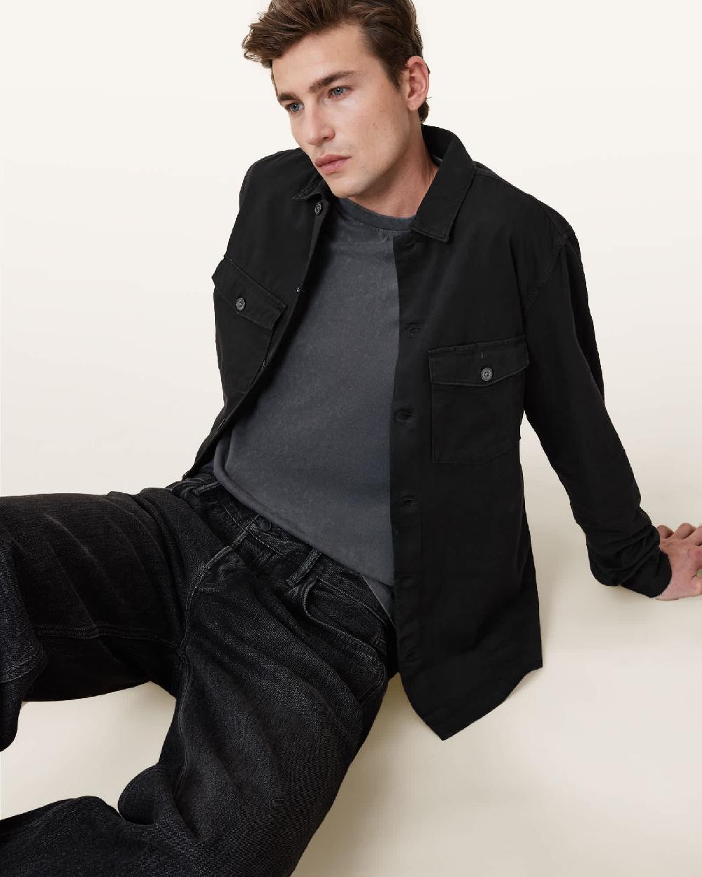 All Saints Spotter Slim Fit Overshirt Black