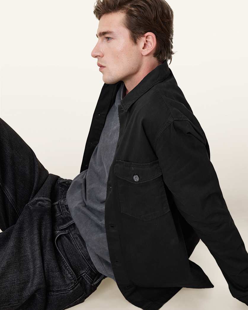 all saints Spotter Slim Fit Overshirt Black