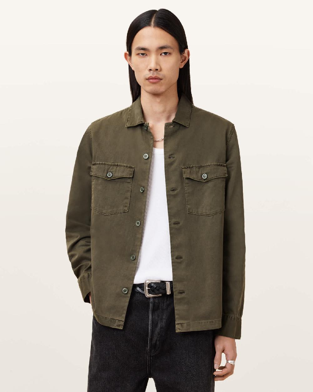 All Saints Spotter Slim Fit Overshirt Cargo Green