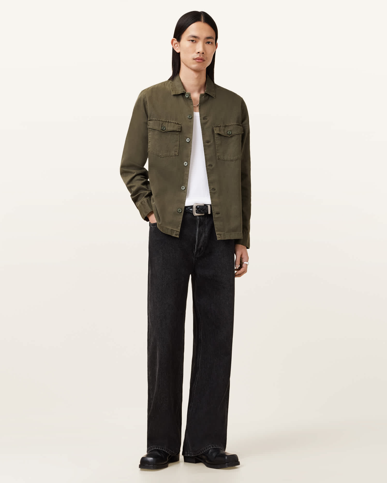 All Saints Spotter Slim Fit Overshirt Cargo Green