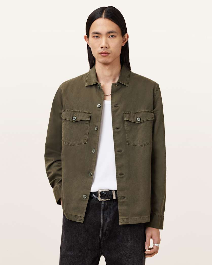 all saints Spotter Slim Fit Overshirt Cargo Green