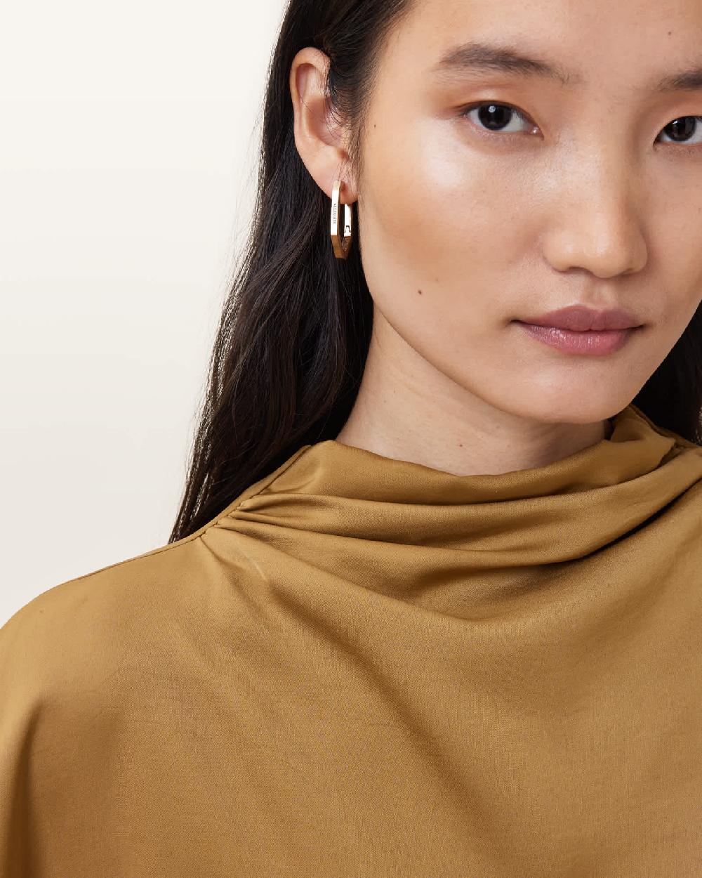 All Saints Stella Hex Hoop Earrings Warm Brass