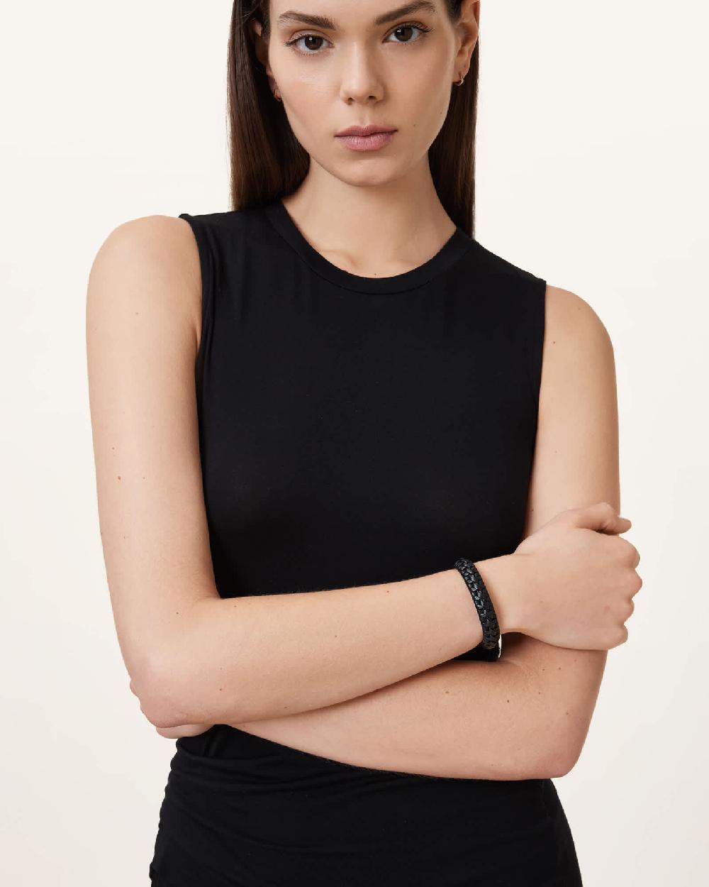 All Saints Storm Leather Bracelet BLACK/WARM BRASS