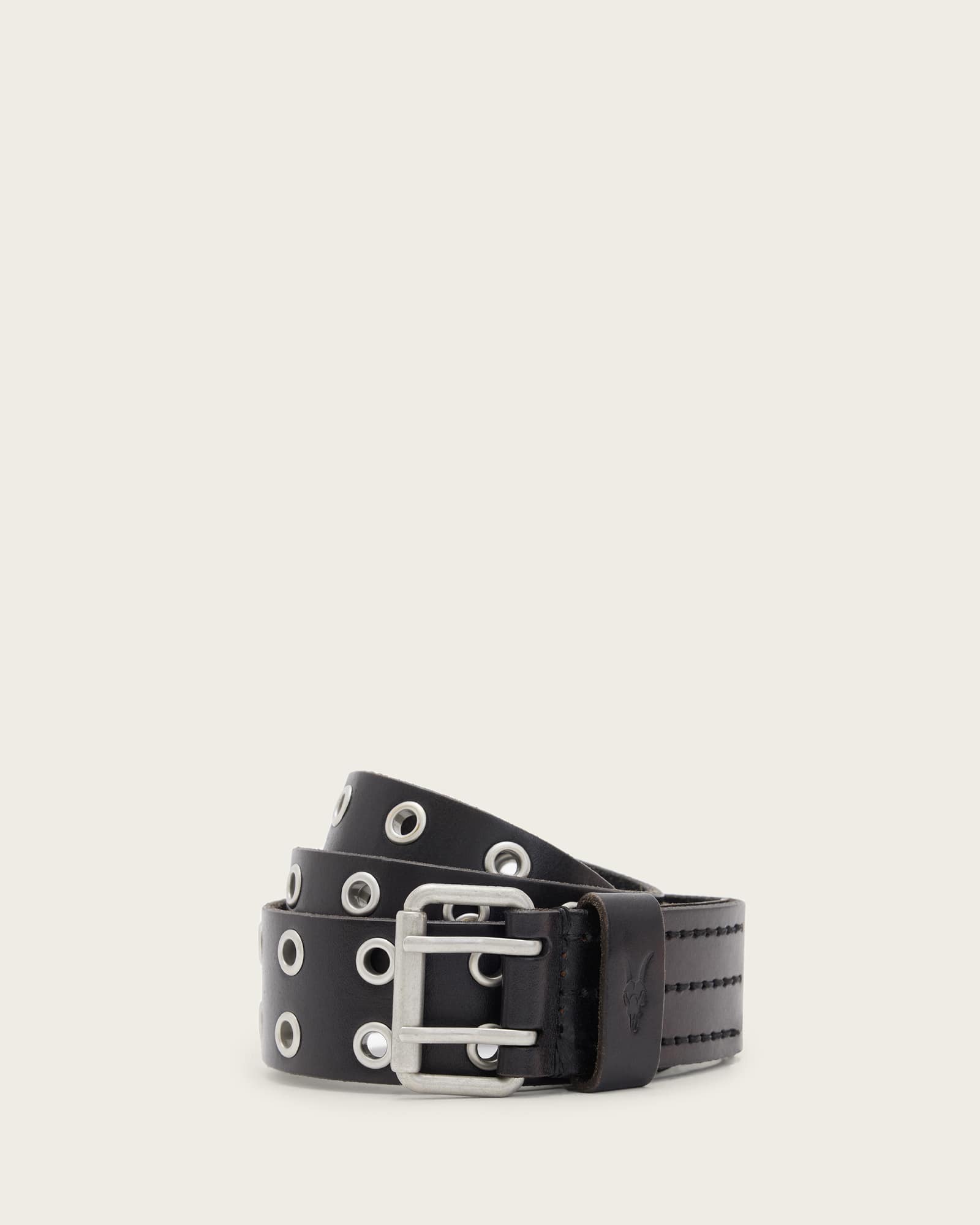 All Saints Sturge Leather Eyelet Belt Black