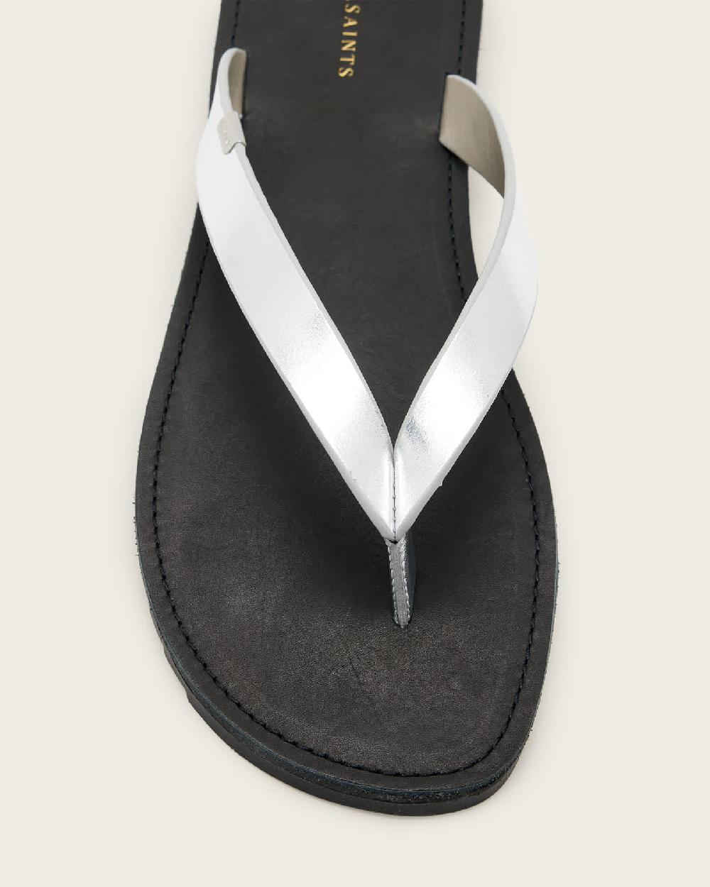 All Saints Sydney Metallic Leather Sandals Silver