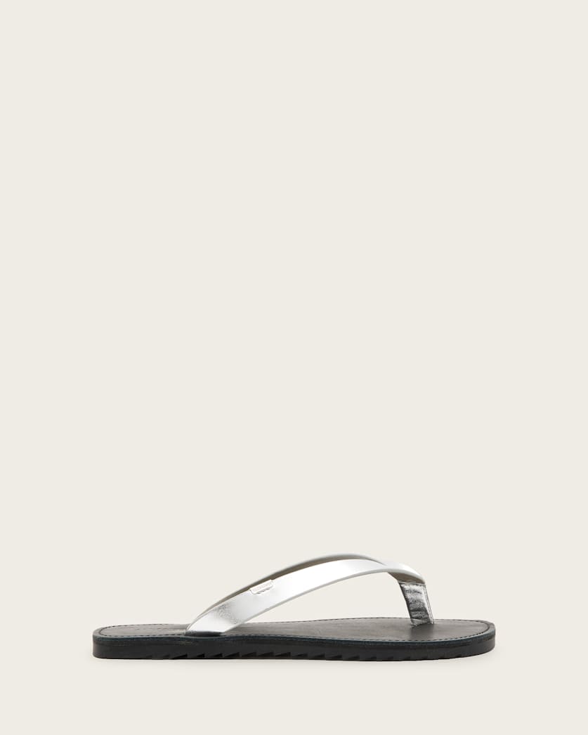 all saints Sydney Metallic Leather Sandals Silver