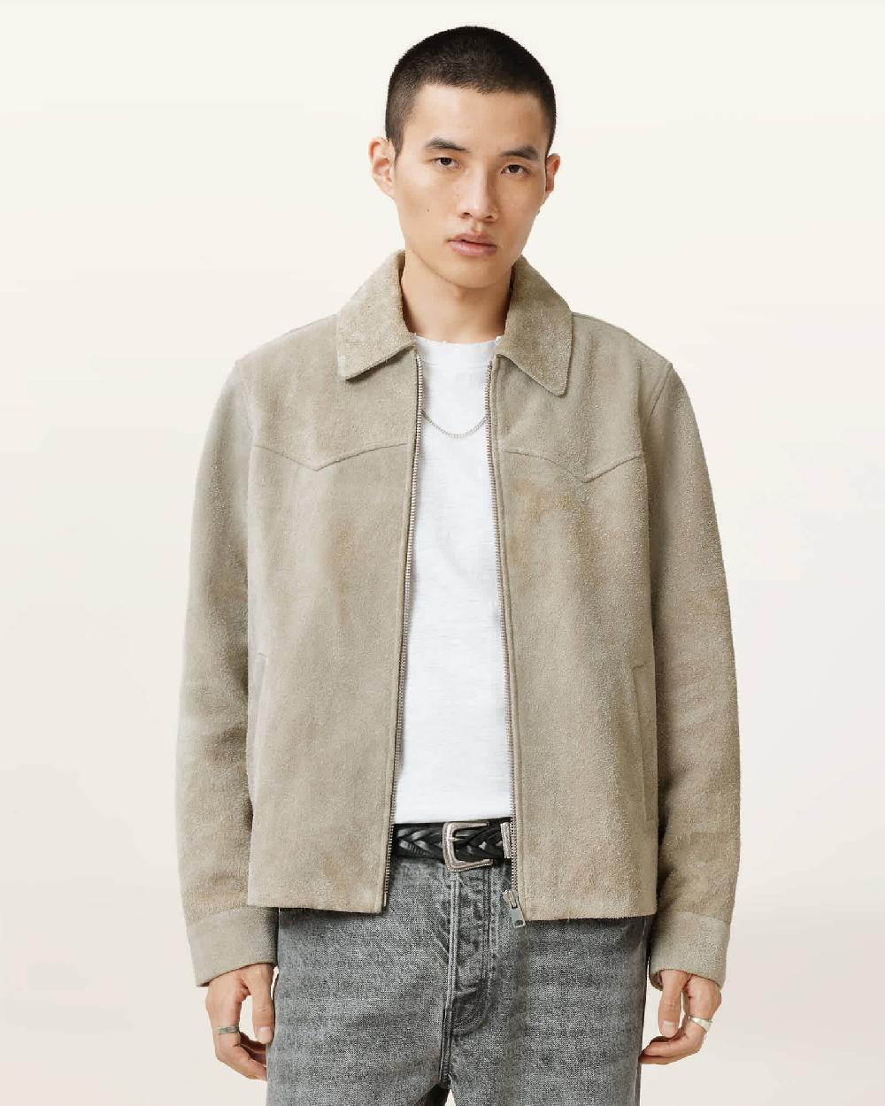 All Saints Tacoma Suede Jacket OATMEAL WHITE