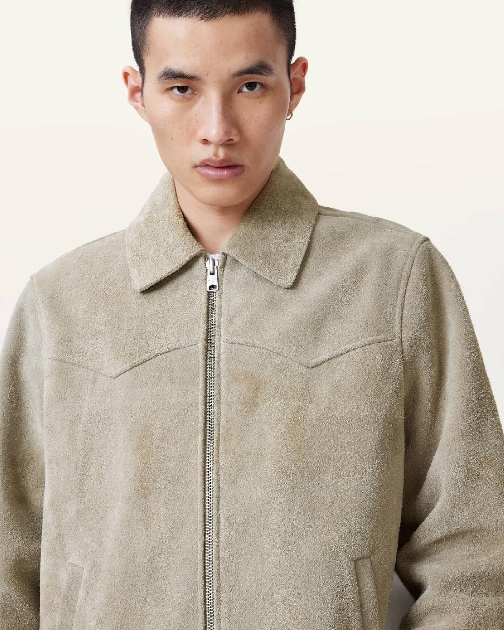 All Saints Tacoma Suede Jacket OATMEAL WHITE