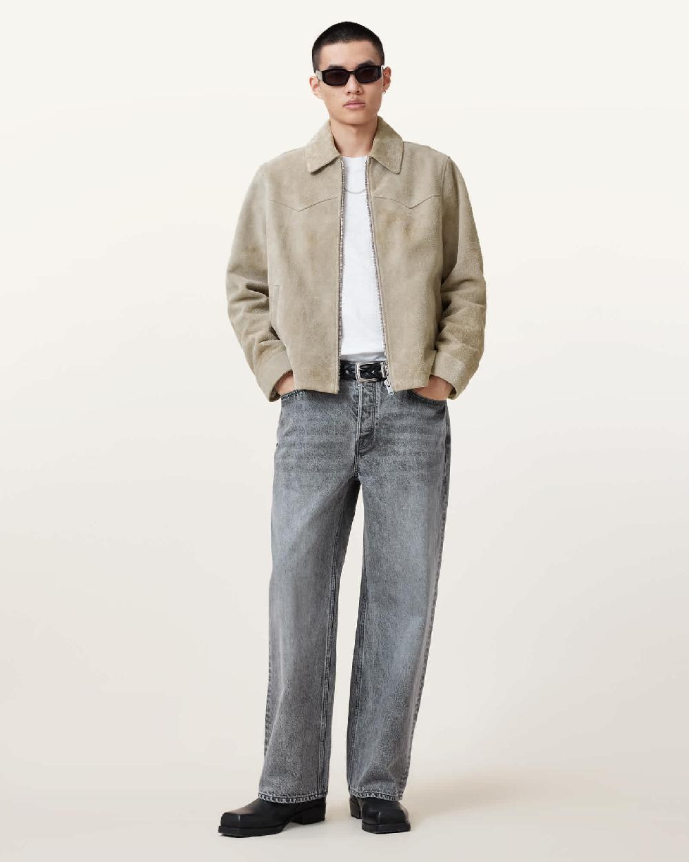 All Saints Tacoma Suede Jacket OATMEAL WHITE