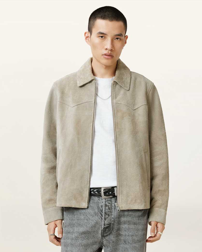 all saints Tacoma Suede Jacket OATMEAL WHITE