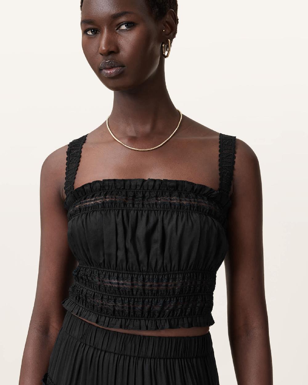 All Saints Talia Lace Cropped Top Black