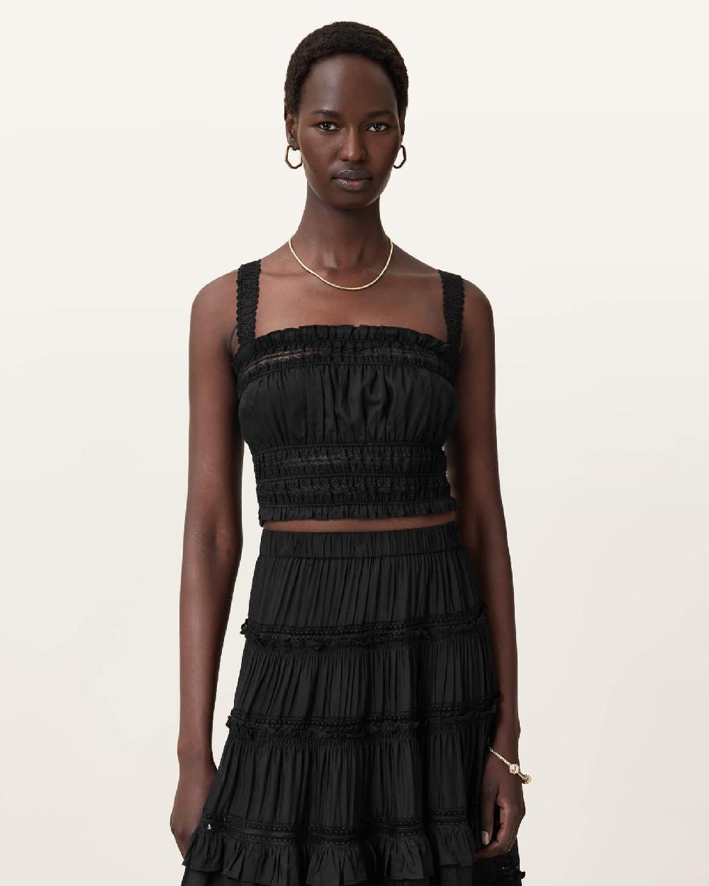 All Saints Talia Lace Cropped Top Black