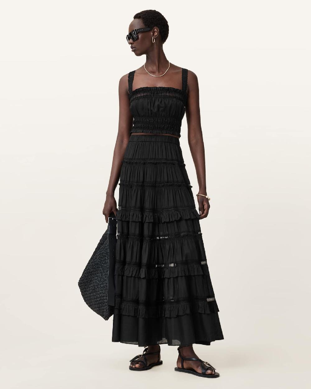 All Saints Talia Lace Cropped Top Black