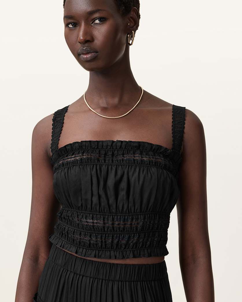 all saints Talia Lace Cropped Top Black