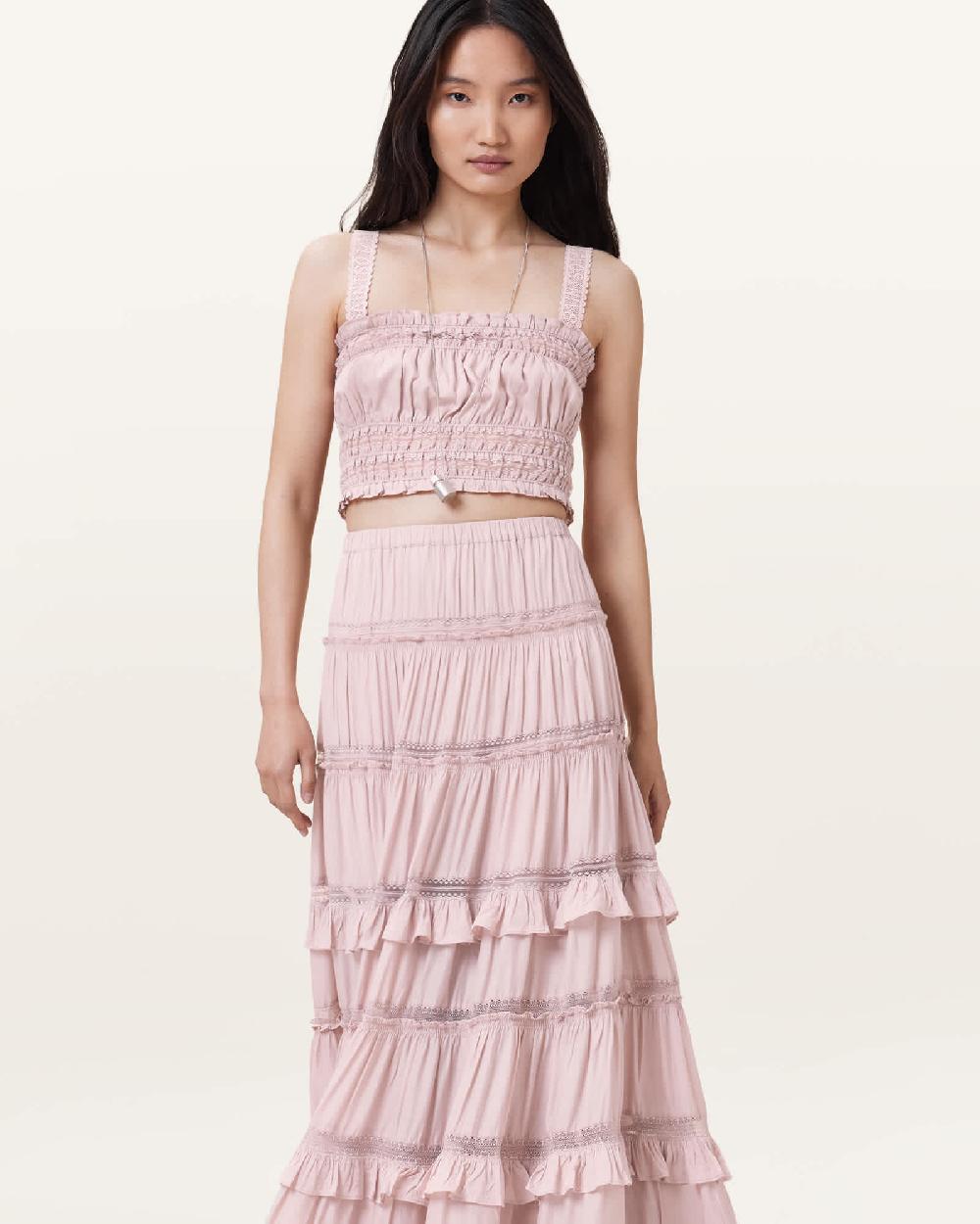 All Saints Talia Lace Cropped Top Mauve Pink