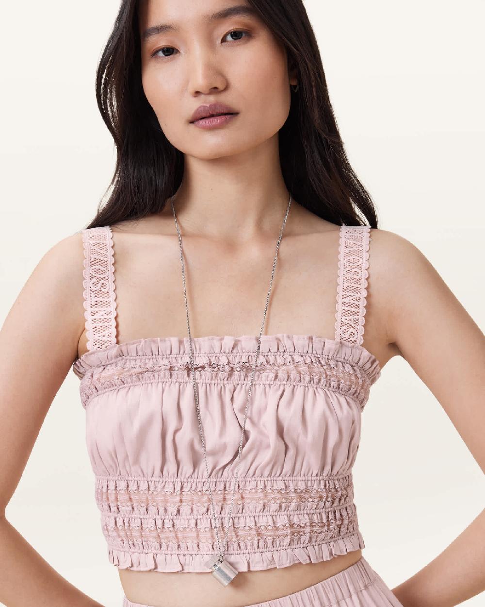 All Saints Talia Lace Cropped Top Mauve Pink