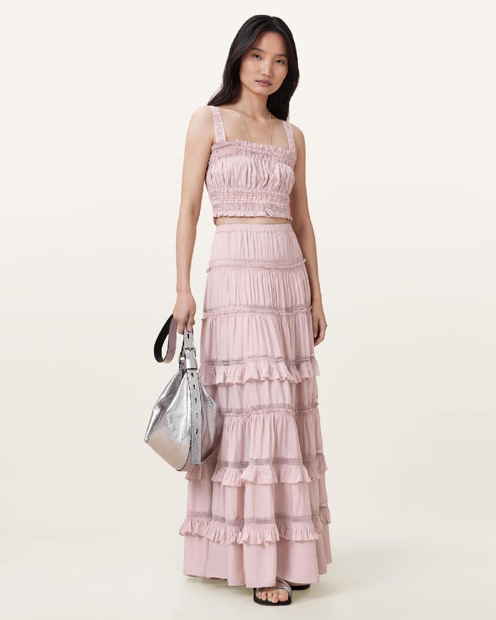 All Saints Talia Lace Cropped Top Mauve Pink