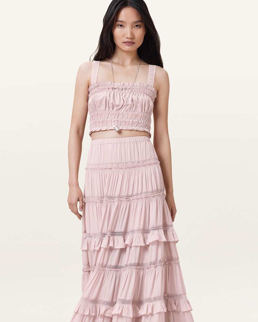 all saints Talia Lace Cropped Top Mauve Pink