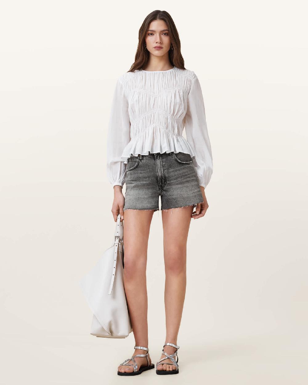 All Saints Tate High Rise Denim Shorts Washed Grey