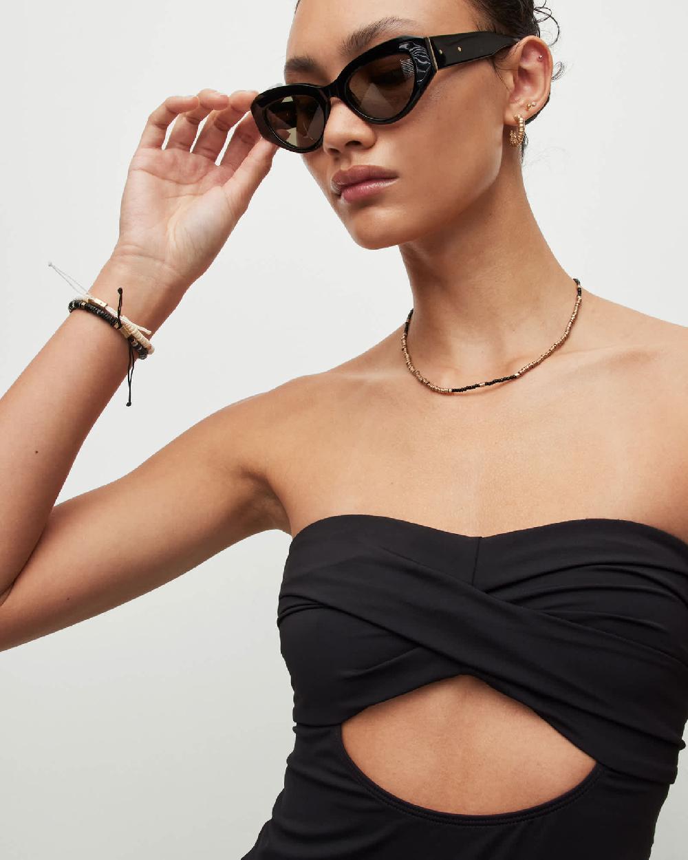All Saints Tatum Cut-Out Strapless Swimsuit Black