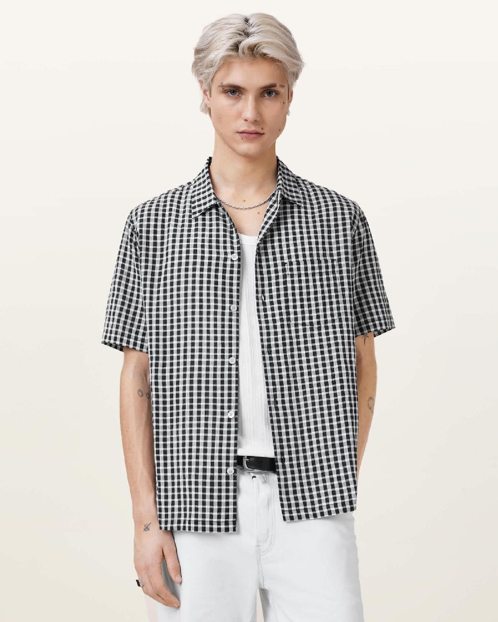 All Saints Tawney Short Sleeve Check Shirt Black