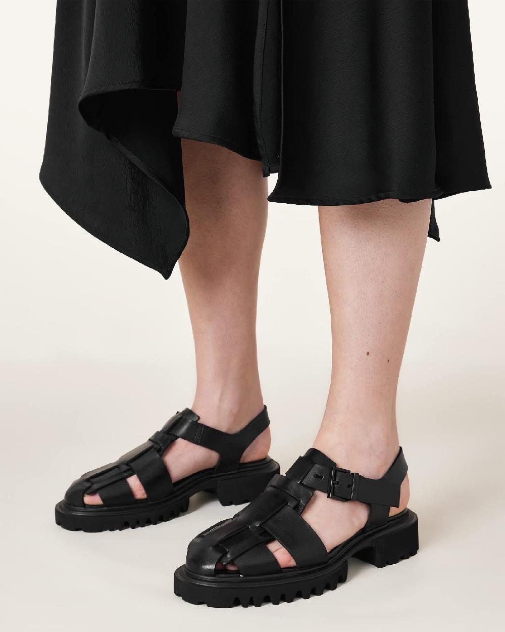 All Saints Tess Chunky Leather Sandals Black