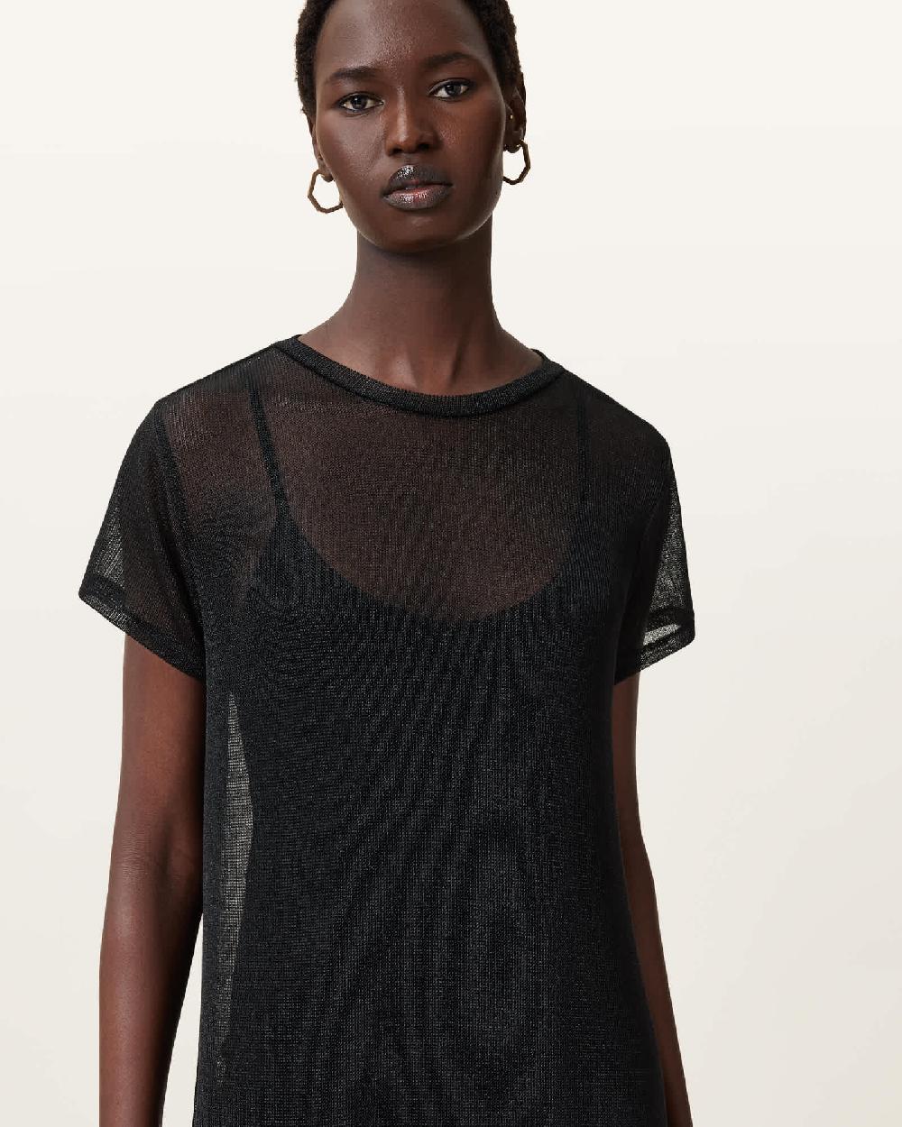 All Saints Thea Sparkle Sheer Maxi Dress Black