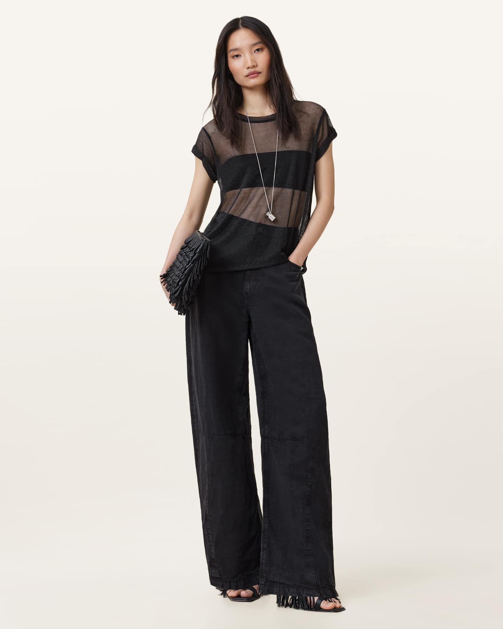 All Saints Thea Sparkle Top Black