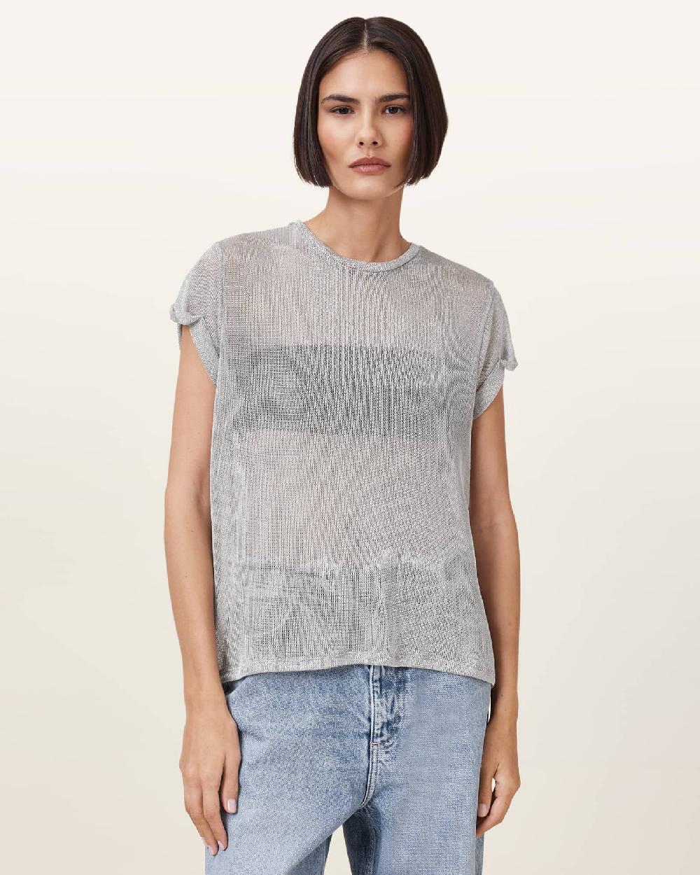 All Saints Thea Sparkle Top Metallic Silver