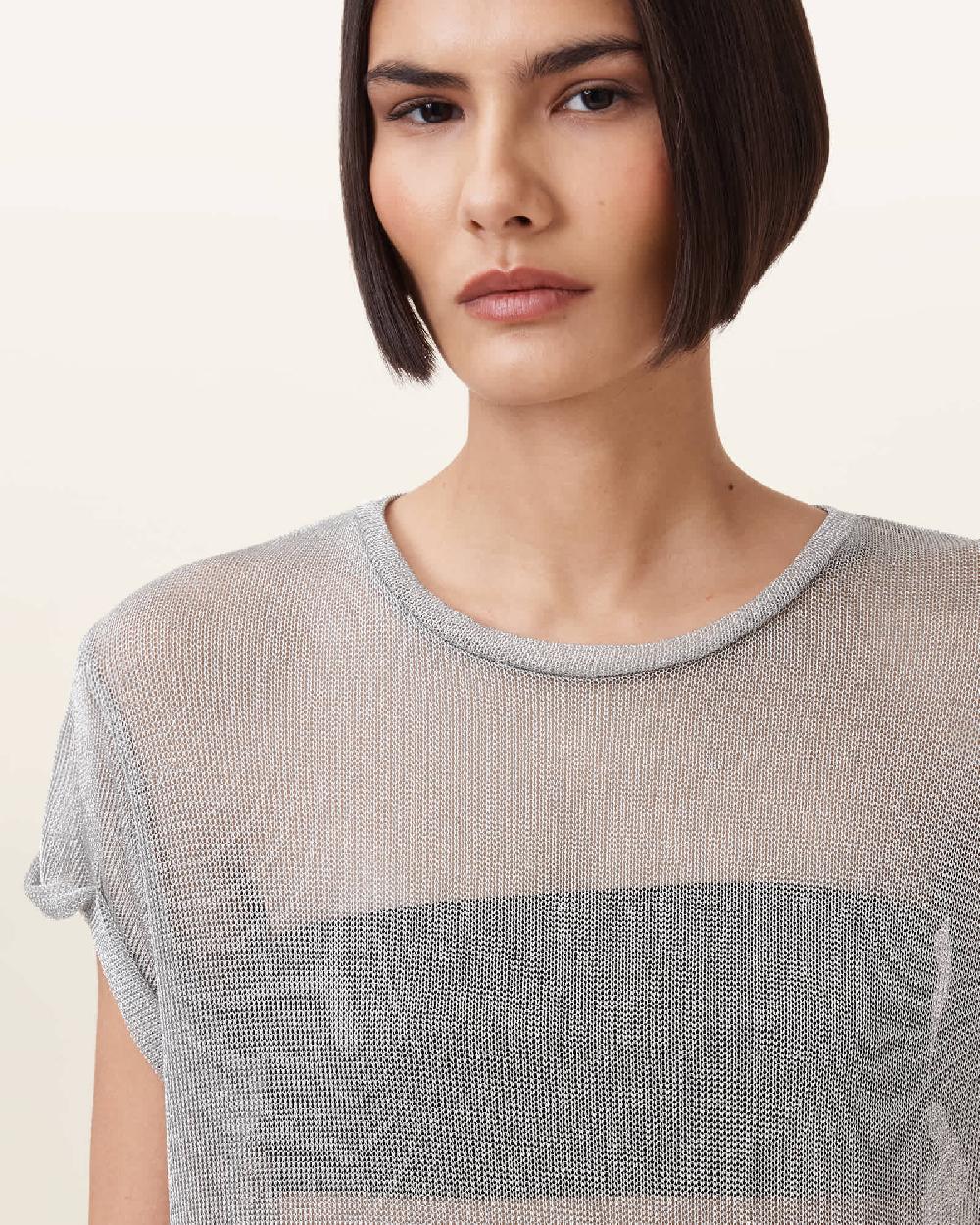 All Saints Thea Sparkle Top Metallic Silver