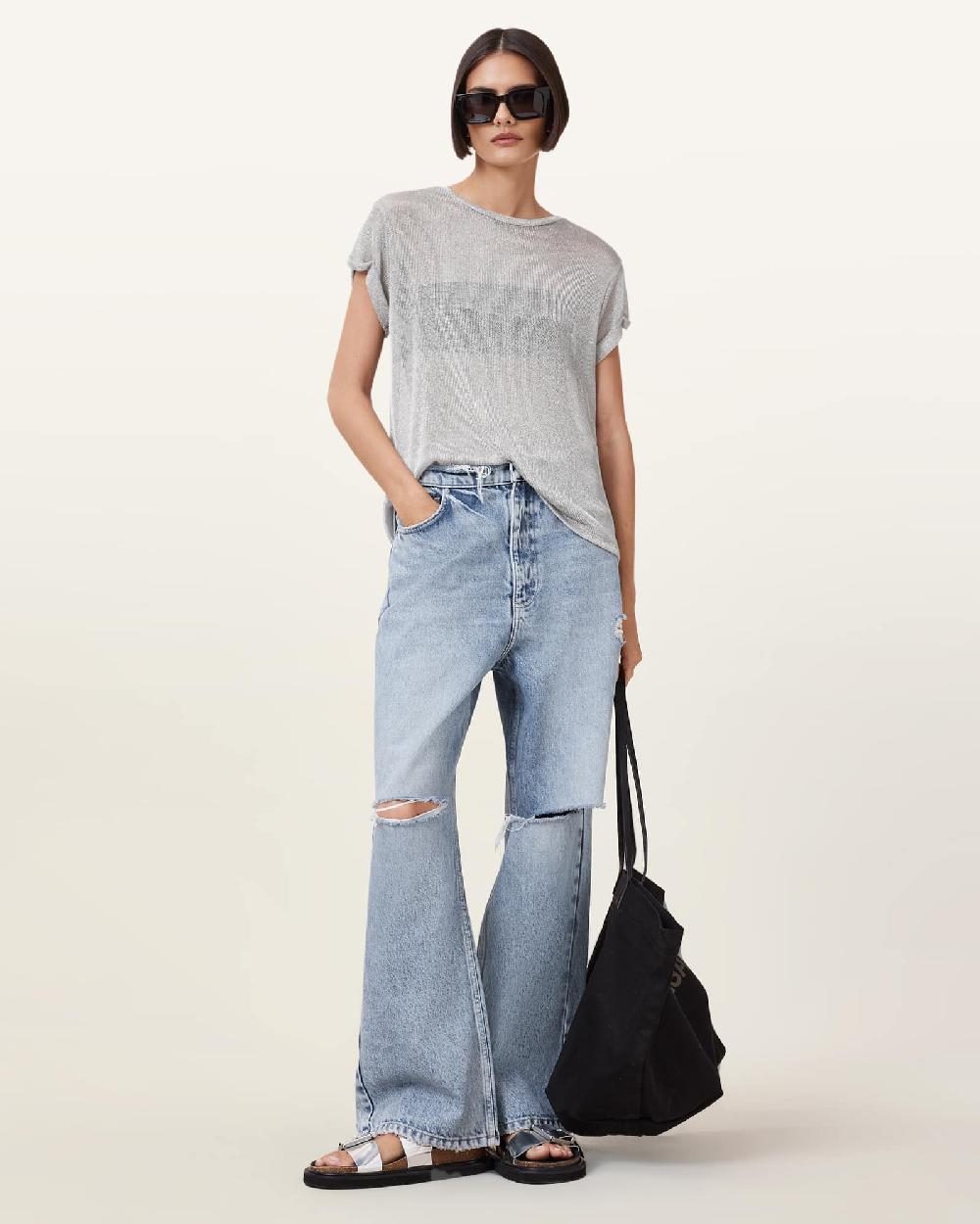 All Saints Thea Sparkle Top Metallic Silver