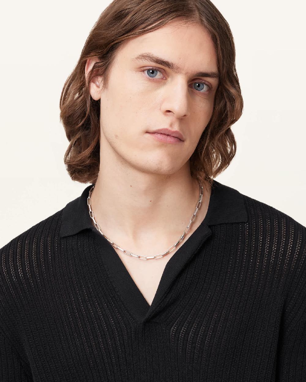 All Saints Thoma Long Sleeve Polo Shirt Black