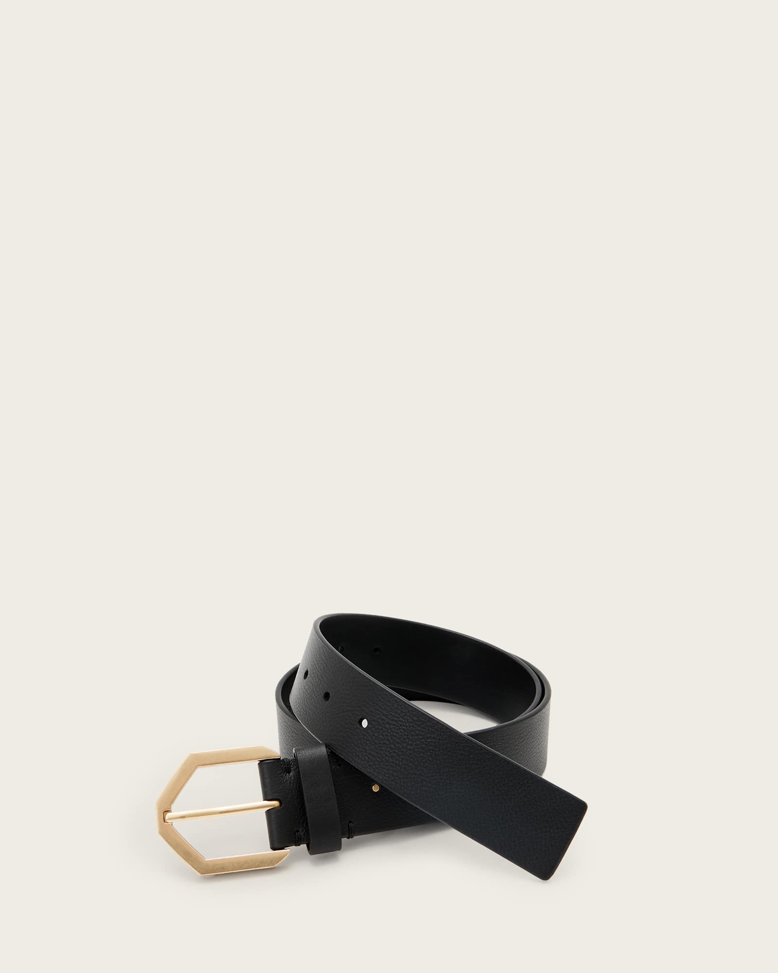 All Saints Tia Hex Leather Belt BLACK/WARM BRASS