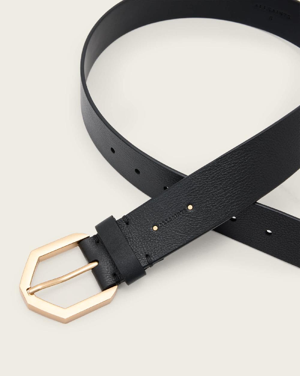 All Saints Tia Hex Leather Belt BLACK/WARM BRASS