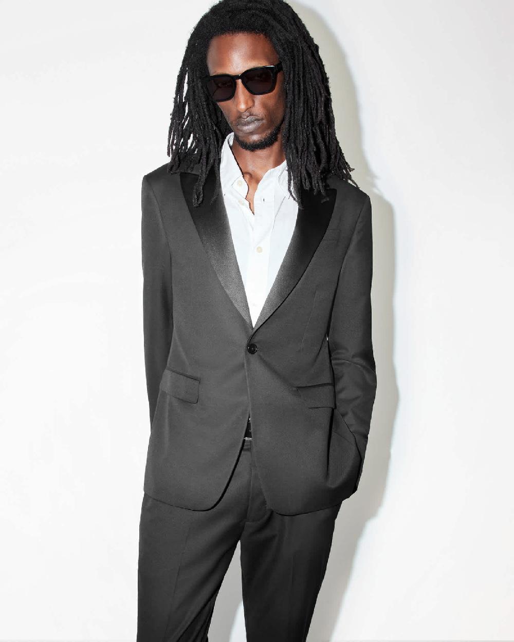 All Saints Tisbury Slim Fit Tuxedo Blazer Black