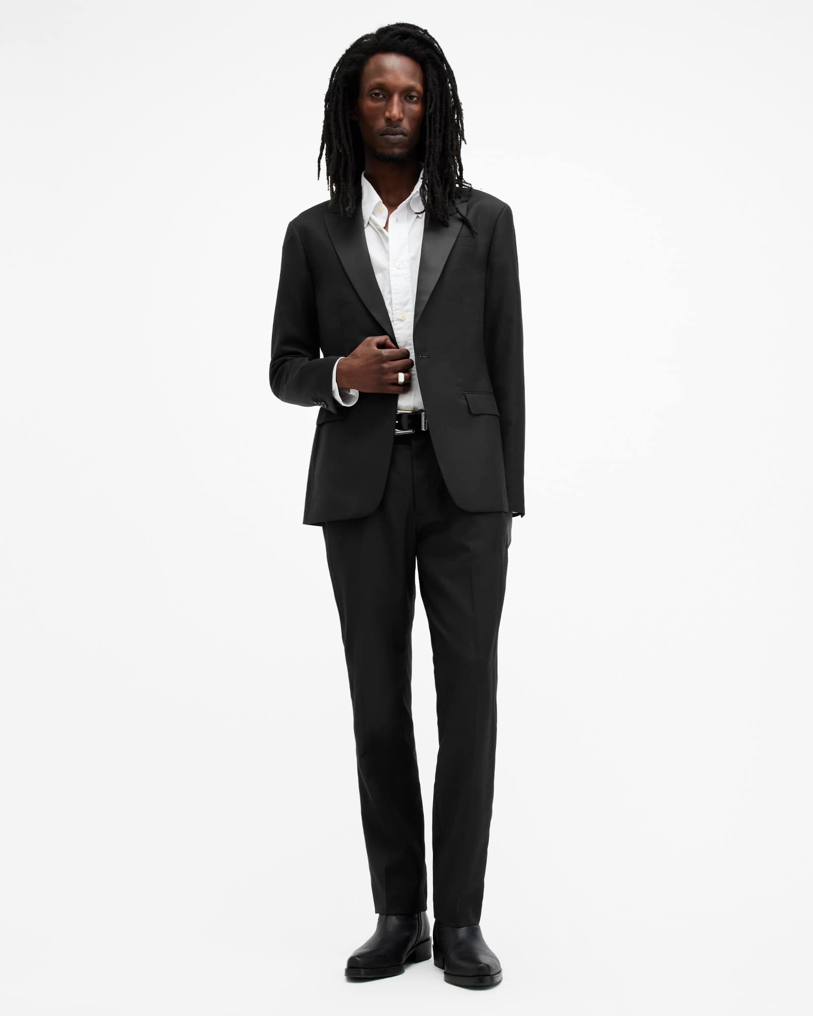 All Saints Tisbury Slim Fit Tuxedo Blazer Black