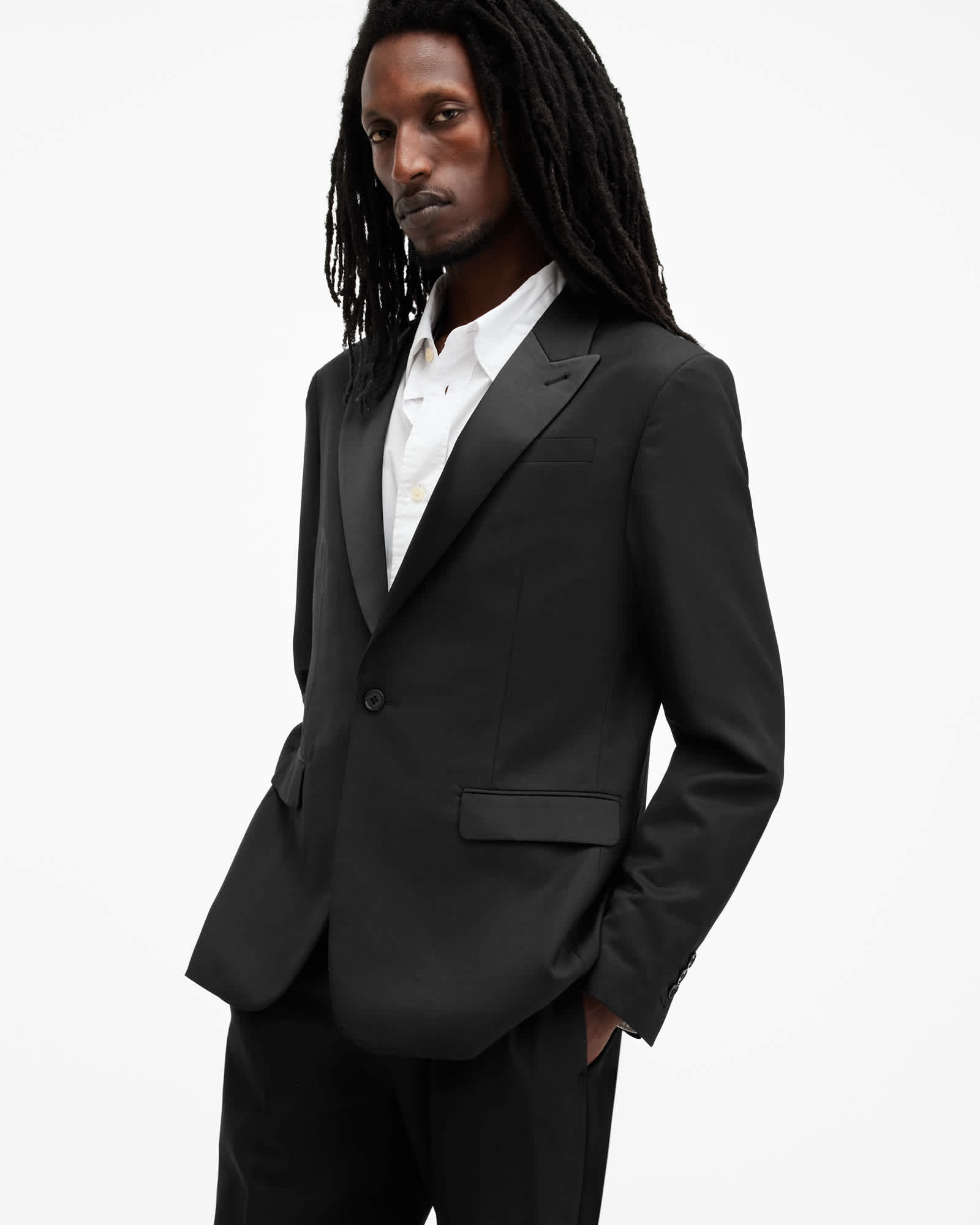 All Saints Tisbury Slim Fit Tuxedo Blazer Black