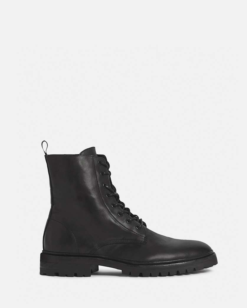 all saints Tobias Lace Up Leather Boots Black