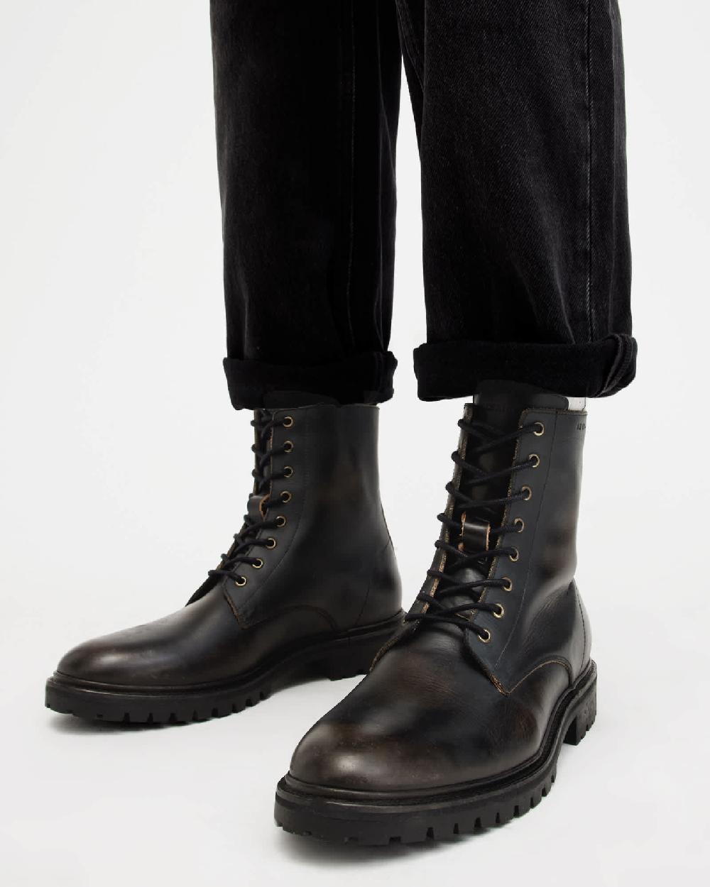 All Saints Tobias Lace Up Leather Boots Dark Brown