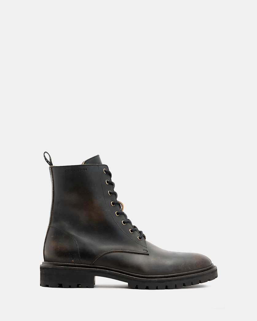 all saints Tobias Lace Up Leather Boots Dark Brown