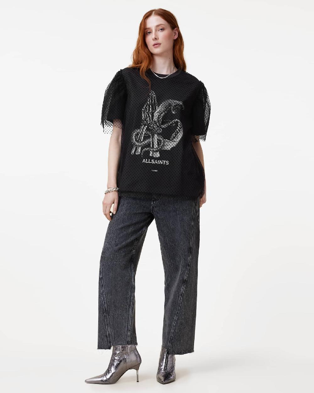 All Saints Tommy Mesh Relaxed Fit T-Shirt Black