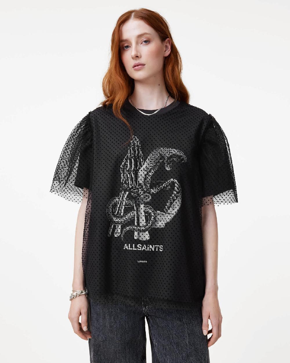 All Saints Tommy Mesh Relaxed Fit T-Shirt Black