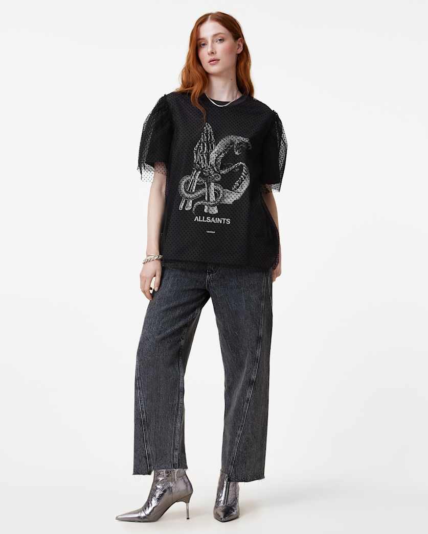 all saints Tommy Mesh Relaxed Fit T-Shirt Black