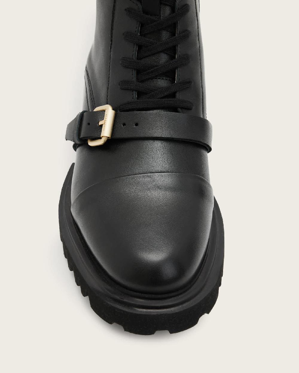 All Saints Tori Leather Boots BLACK/WARM BRASS
