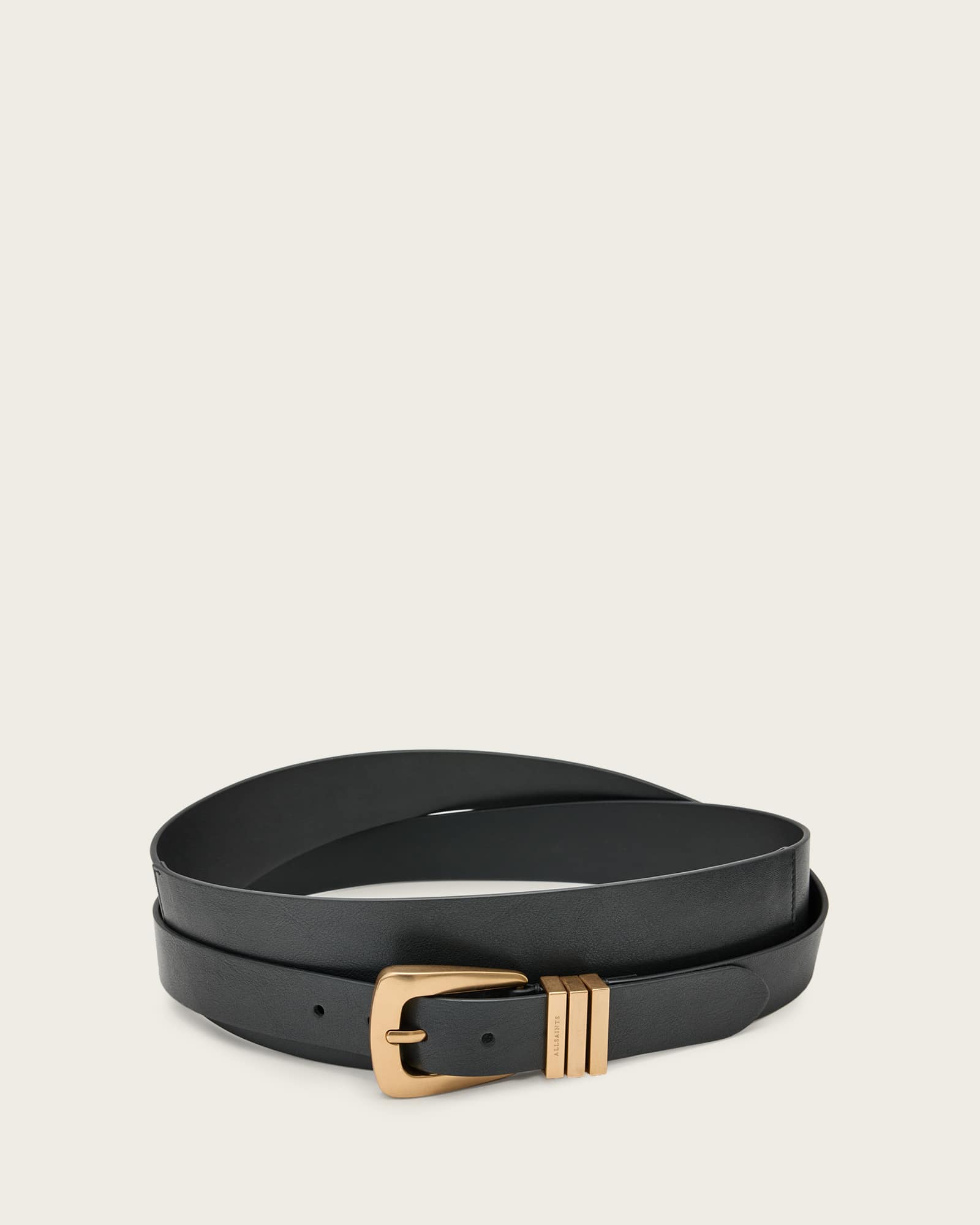 All Saints Trinity Leather Belt BLACK/WARM BRASS