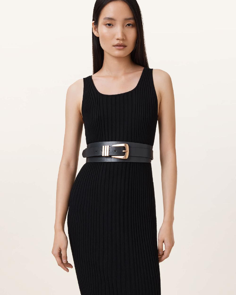 All Saints Trinity Leather Belt BLACK/WARM BRASS