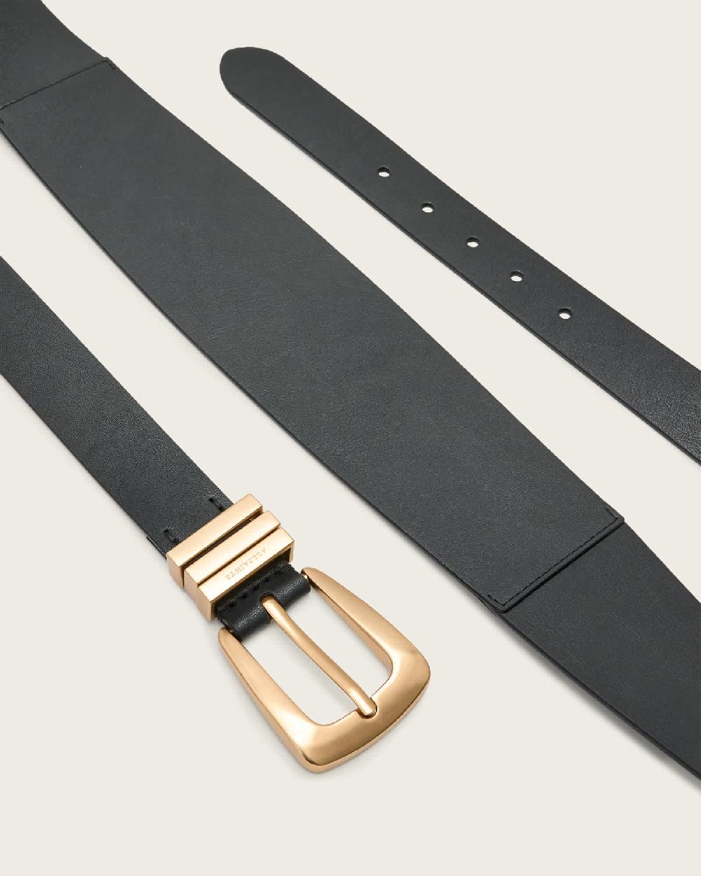 All Saints Trinity Leather Belt BLACK/WARM BRASS