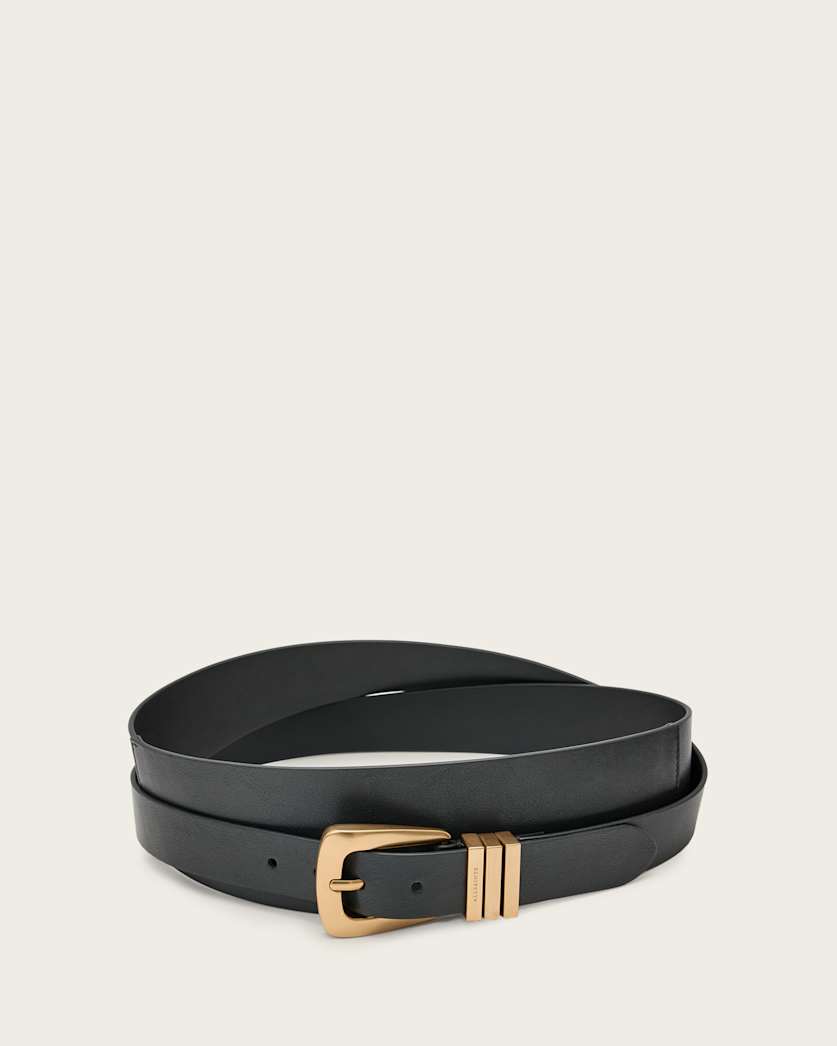 all saints Trinity Leather Belt BLACK/WARM BRASS
