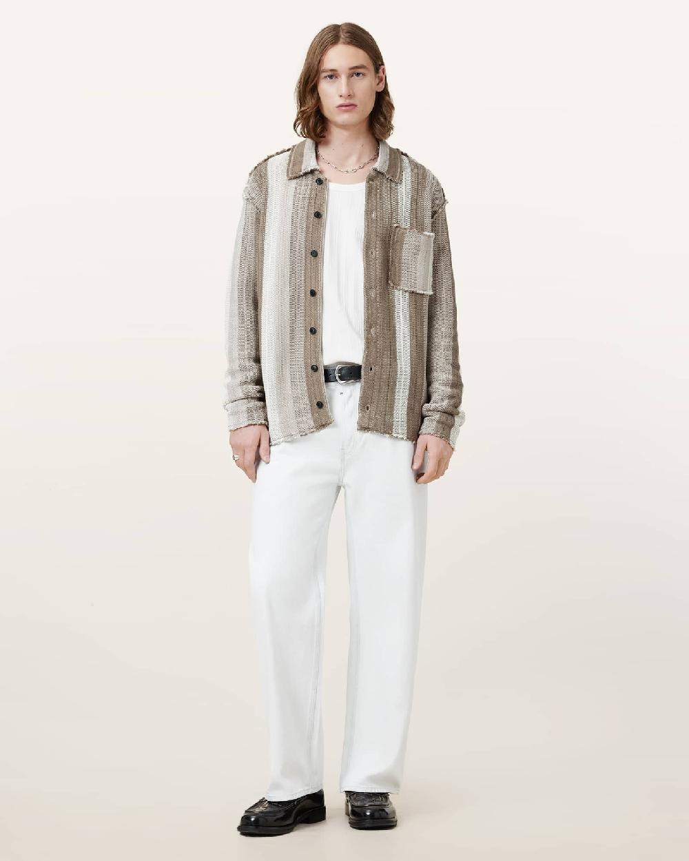 All Saints Truck Striped Cardigan Plaster Taupe