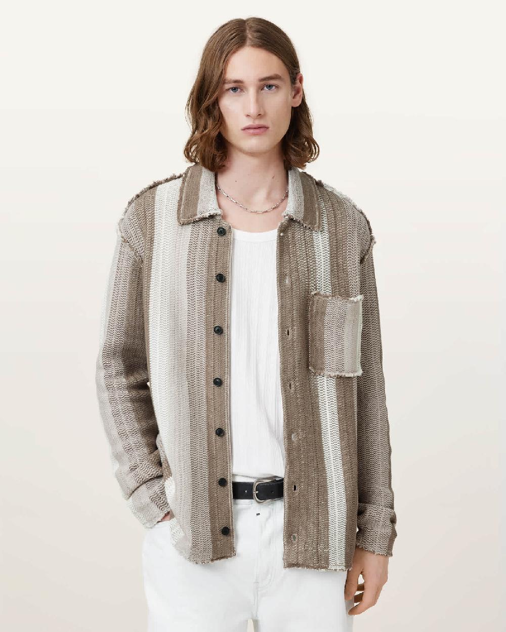 All Saints Truck Striped Cardigan Plaster Taupe